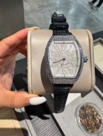 Franck Muller Vanguard V32 Imported Quartz Movement 32*42mm Diamond Black Leather Band Watch